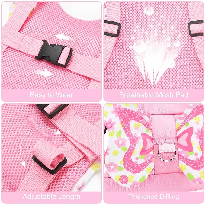Accmor Toddler Harness Leash, 3 in 1 Cute Butterfly Kids Leash + Anti Lost Wrist Link, Adorable Child Walking Harness Wristband Assistant Soft Strap Belt Protector for Baby Girls to Outdoor Travel