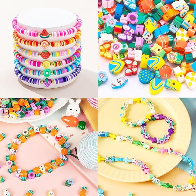 2480pcs Easter Polymer Clay Beads Bracelet Making kit, 24 Style Cute Fun Beads Charms for Jewelry Necklace Earring Making DIY Accessories for Women Girls