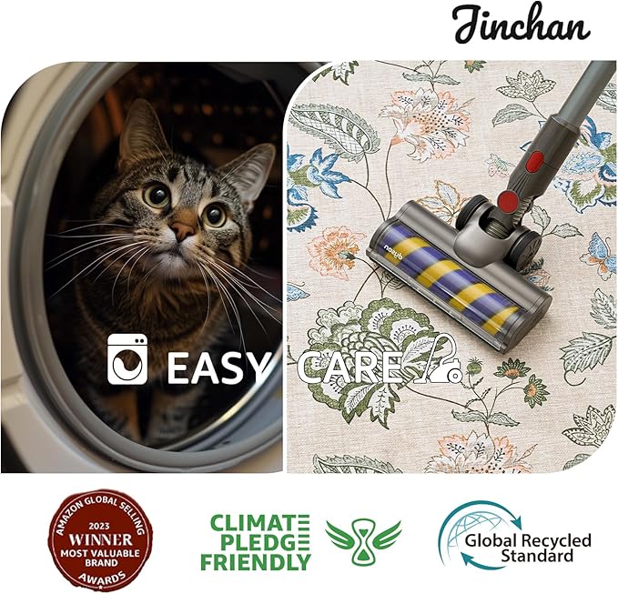 jinchan 5ft Floral Round Rug for Entryway Washable Kitchen Rug Vintage Romance Design Non Slip Indoor Doormat Lightweight Low-Profile Throw Carpet for Living Room Dining Room Bedroom, Green/Beige