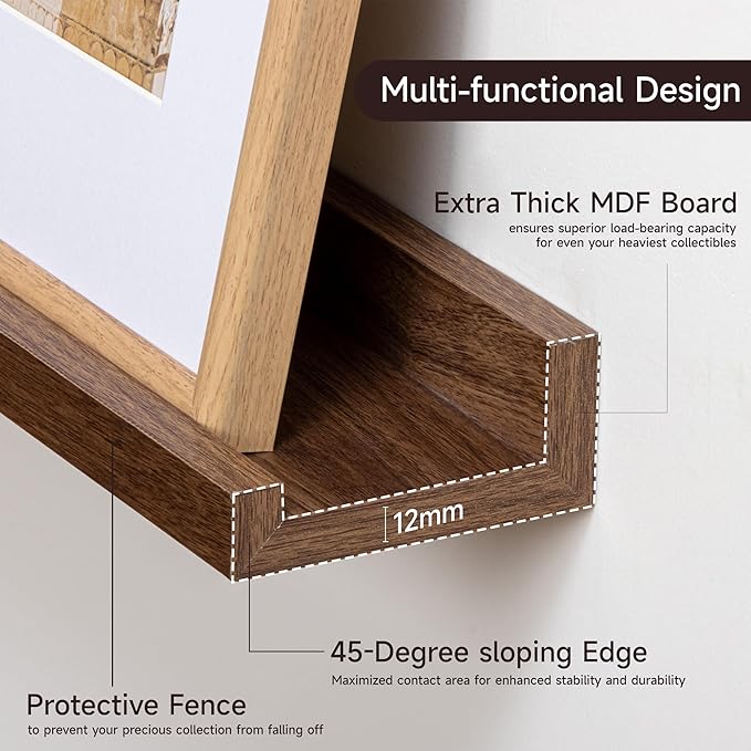 Floating Picture Ledge Shelves for Wall Set of 2, 84 Inches Picture Ledge Shelf with Long Large Nursery Book Shelf for Toys Storage Kids Bookshelf Wall Mounted Living Room Bedroom Decor Frames, Walnut