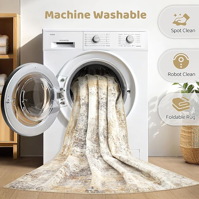 Large Area Rugs 12x15: Washable Abstract Modern Soft Rug Stain Resistant Indoor Floor Non Slip Accent Carpet for Living Room Bedroom Nursery Playroom Dining Room Office Dorm Home House- Grey Gold