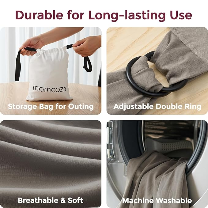 Momcozy Baby Wrap Carrier - Easy to Wear Infant Carrier Slings, Lightweight Hands Free Baby Sling, Adjustable Baby Carriers for Newborn to Toddler 8-35 lbs, Baby Wraps Carrier, Brown