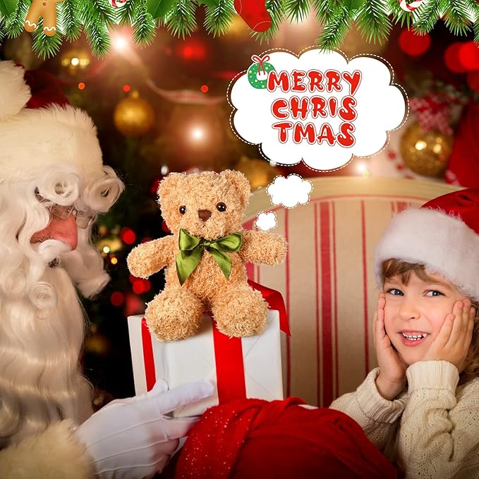 HyDren 12 Pack Bear Stuffed Animals 10 Inch Operation Christmas Bulk Items Small Bear Party Favors Plush Toys for Baby Shower Centerpiece Christmas Birthday Gifts(White, Light Brown)