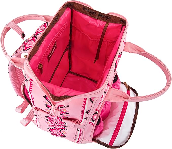 Wrangler Diaper Bag Backpack Aztec Travel Backpack Purses Western Multi-Function Baby Bags for Mom with Waterproof Insulated Pockets