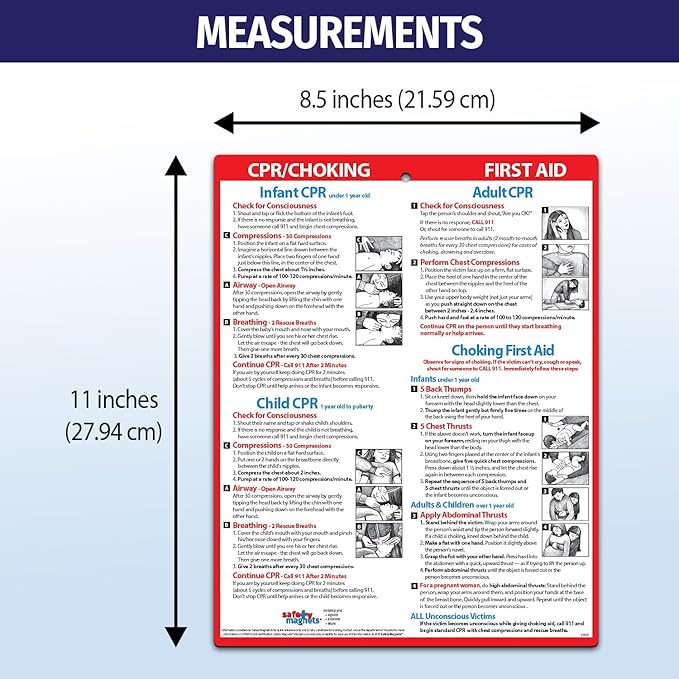 Safety Magnets by ZOCO – CPR & Choking Fridge Magnet (20-Pack) – First Aid Instructions for Infants, Children, & Adults – Heimlich Maneuver Laminated Card 8.5" x 11"
