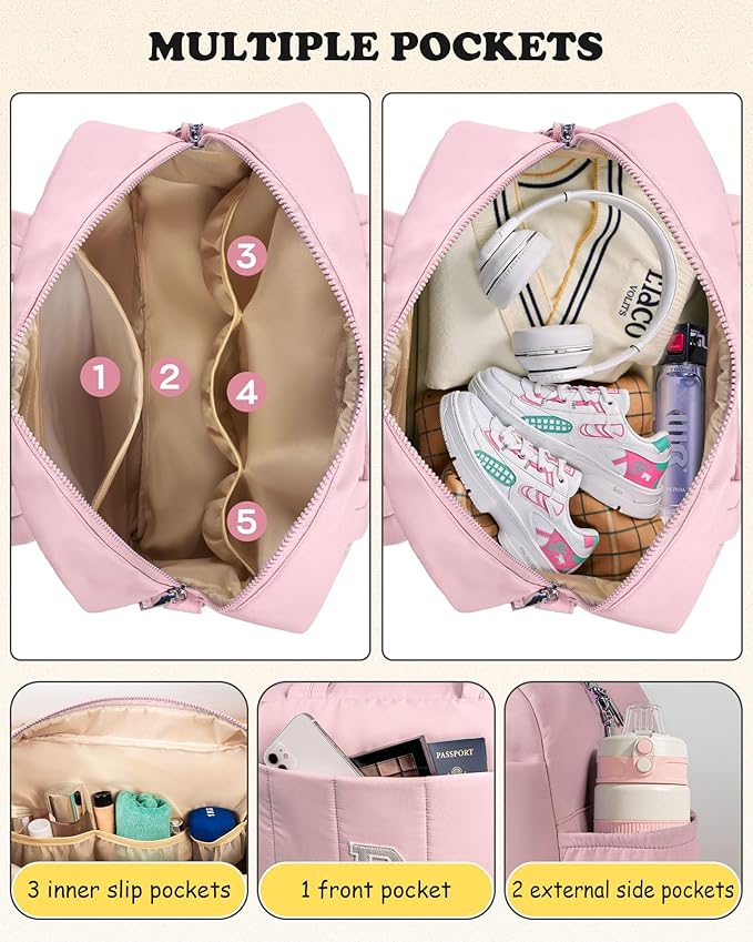 Duffle Bag for Travel, Weekender Bags for Women，Initial Overnight Bag with Wet Pocket，Lightweight Travel Bags Personalized Gym Tote with Makeup Pouch