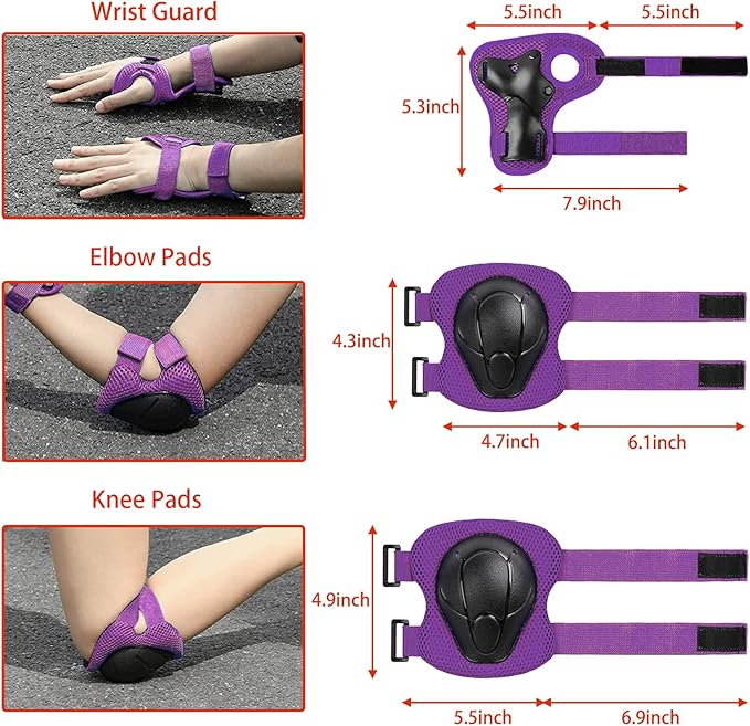 Kids Bike Helmet Set Adjustable for Children, Boys, Girls and Teenagers Aged 3-8 Years Includes Elbow, Knee, Wrist Guards Children's Helmet Protection Set for Bikes SkateboardsRollerskates