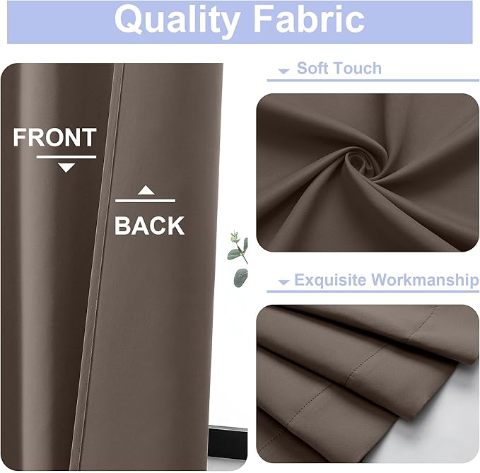Simplebrand Ava Brown Blackout Curtains for Bedroom 84 Inch Length 2 Panels Set, Solid Thermal Insulated Privacy Living Room Window Treatment Curtains Blackout Drapes, W40 x L84 Inch, Brown