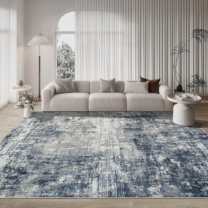 9x12 Area Rugs for Living Room Rug Washable: Modern Large Rug for Dining Room Bedroom Carpet Non Slip 9 by 12 Indoor Abstract Nursery Home Office Blue Grey