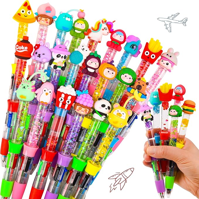 LiYiQ 24PCS Multicolor Pen in One Fun 4-in-1 Cute Pens Bulk Kawaii Cool Ballpoint Pens for Kids Fun Gifts