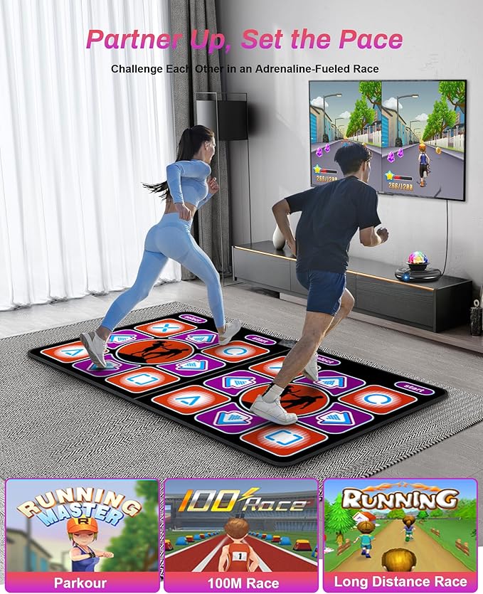 Double Dance Mat, Flannel Dance Mat for TV with HD Camera, Dual User Play Mat with Wireless Controller, Non-Slip Dance Pad for Kids Adults Girls Boys