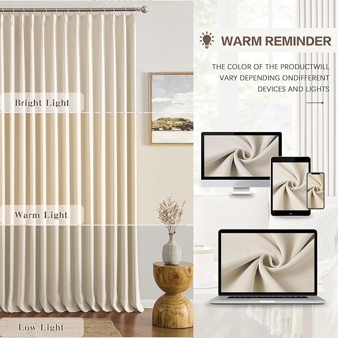 KEQIAOSUOCAI Blackout Sliding Glass Door Curtains 2 Panels Set,80 Inch Wide Room Divider Darkening Window Treatment Unique Hook Track Curtains for Bedroom/Living Room 80 x 96 Inches Long, Cream Beige