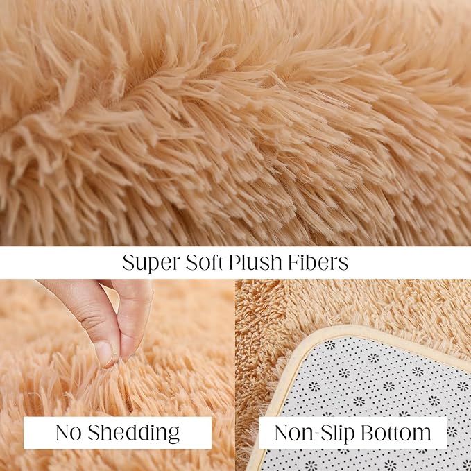 Luxury 3x5 Area Rug, Ultra Soft Rugs for Living Room, Plush Carpet Rugs for Bedroom, Non-Slip Indoor Rug for Nursery, Study Room, Playroom, Home Decor, Camel