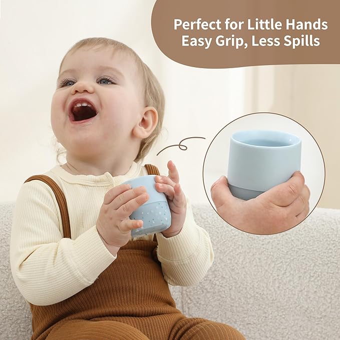 Moonkie Silicone Baby Cups 4 Months+ | Open Training Drinkware for Infants with Confetti Sprinkles | Baby-Led Weaning Essential | 2 oz (Blush/Soft Lilac, 2 Pack)