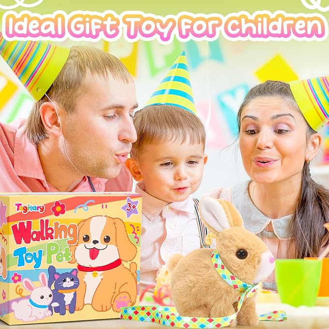 Tagitary Plush Toys Bunny Electronic Toy with Sounds,Wiggling Ears,Hopping,Twitching Mouth and Nose, Interactive Rabbit Toy for Kids with Leash,Easter Birthday Gift for Toddlers Kids