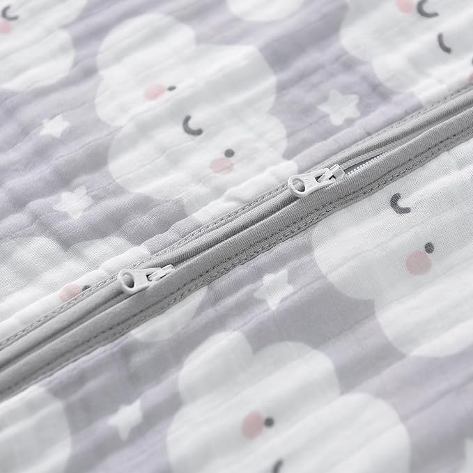 Baby Sleep Sack 2-4 T Baby Wearable Blanket 100% Organic Cotton 0.5 TOG Toddler Sleep Sacks 2- Way Zipper Soft 4 Layers 2T 3T 4T Cloud