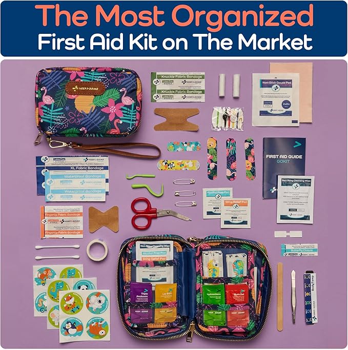 KeepGoing Travel First Aid Kit for Kids – 130 Pc. for Car, Home, Purse, Diaper Bag & Backpack with Latex-Free Bandages - Mini First Aid Kit Travel Size TSA-Approved