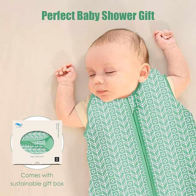SWEET DOLPHIN Baby Sleep Sack 0-6 Months - 100% Cotton 2-Way Zipper TOG 0.5 Infant Wearable Blanket, Newborn Essentials Toddler 3 Pack Sleeping Sacks - Green