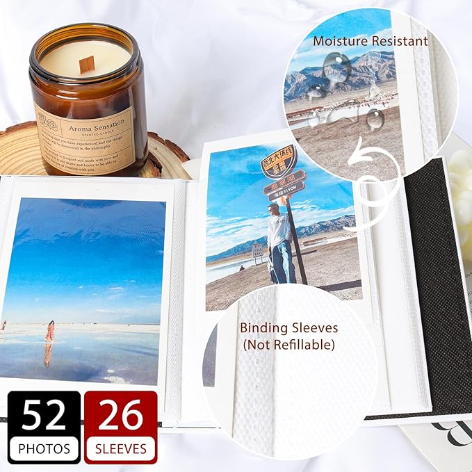 RECUTMS Small Photo Album 4x6 Photos - 52 Photos Small Mini Capacity Premium Leather Cover with Front Window, Mini Book Photo Books for Weddings Family (Dark Green)