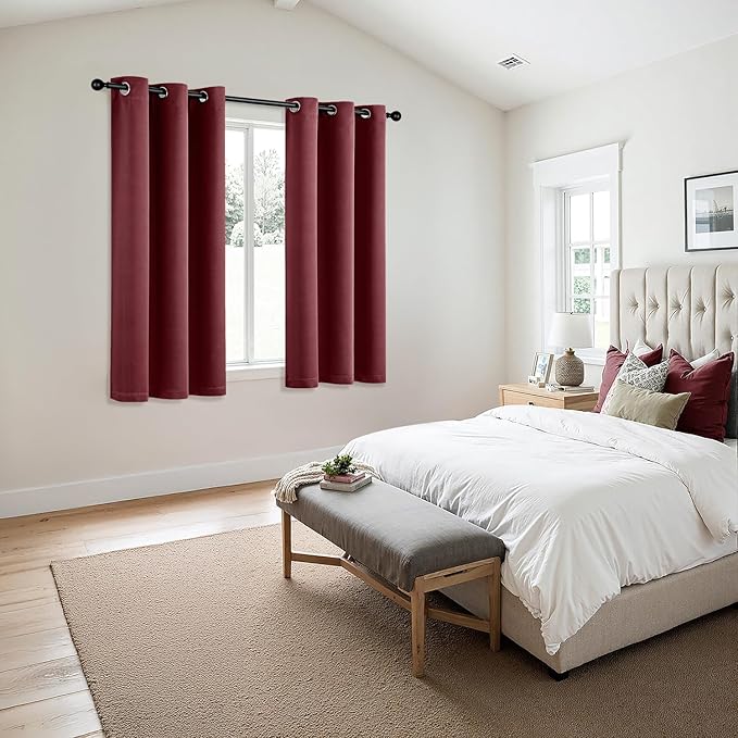 MIULEE Burgundy Red Blackout Curtains for Bedroom Living Room 63 Inches Long 2 Panels, Thermal Insulated Room Darkening Drapes Solid Grommet Top Noise Reduction Christmas Window Treatments 40x63 Inch