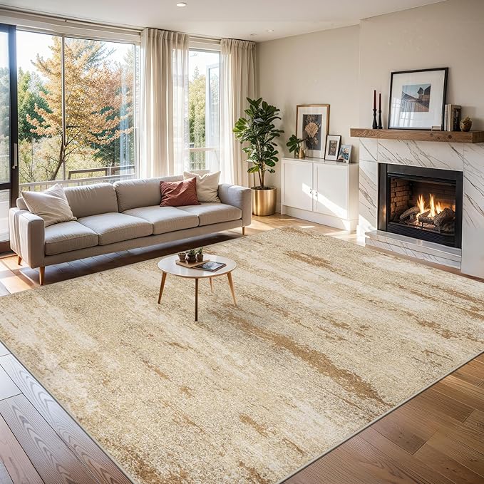 Area Rugs Living Room Rug - 5x7 Washable Modern Abstract Soft Neutral Non-Slip Carpet Large Indoor Floor Stain Resistant Thin Carpets for Bedroom Dining Room Farmhouse Nursery Home Office Beige