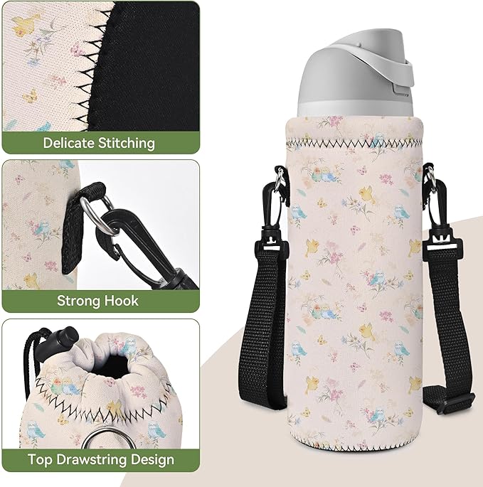 Neoprene Water Bottle Carrier Bag with Adjustable Shoulder Strap for Men Women Walking Hiking,Portable Insulated Holder Case for Stainless Steel/Glass/Plastic Bottles