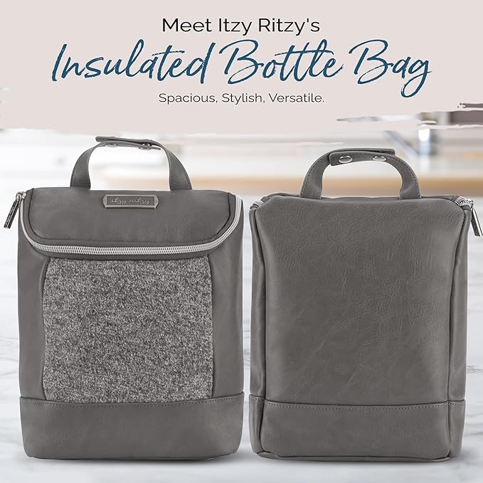 Itzy Ritzy Insulated Bottle Bag – Keeps Bottles Warm or Cool - Holds 3 Bottles and Features Interior Pocket for Ice Pack (Not Included), Grayson