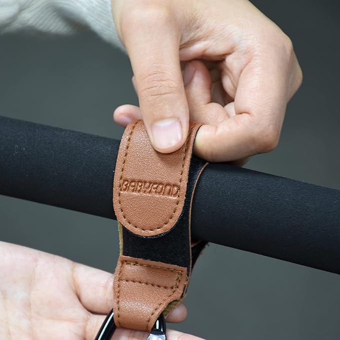 Stroller Hooks for Hanging, 2 PCS Durable Leather Style Stroller Clip Straps, Baby Stroller Hooks for Diaper Bags Grocery Shopping Bags, Mommy Hook for Stroller (Black)