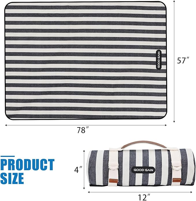 Picnic Blankets Outdoor Extra Large - Waterproof Picnic Blanket with Carry Strap | Machine Washable Picnic Mat with Sandproof Backing for Park,Grass,Hiking,Travel,Concerts,Indoor(Aegean Blue)