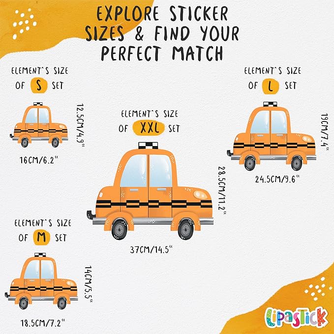Car Wall Decals by Lipastick - Peel and Stick Transport Road Trucks Stickers for Boys Room, Toddler Bedroom, Baby Nursery, Kids Playroom, Living Room- Removable Decor - M Size