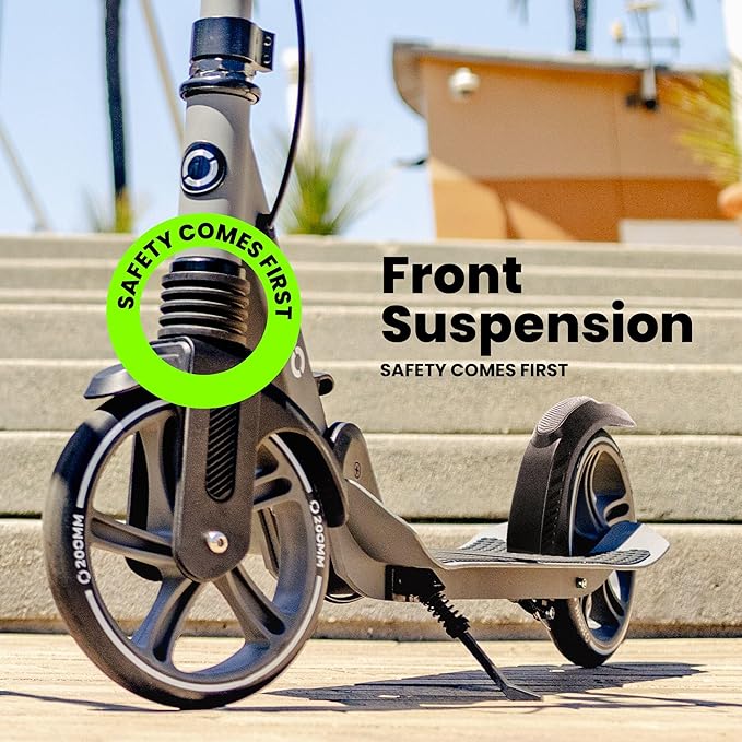 Aero Big Wheels Kick Scooter for Kids 6+, Teens & Adults | Light Up Wheels, Hand Brake, Rubber Deck Mat & Shock Absorption | Foldable & Height Adjustable