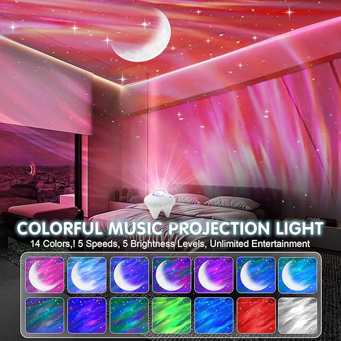 Galaxy Moon Projector, Star Night Light Projector with Bluetooth Connection for Music and Timer and Remote Control for Kids Adults Bedroom Party Bar Decoration (White)
