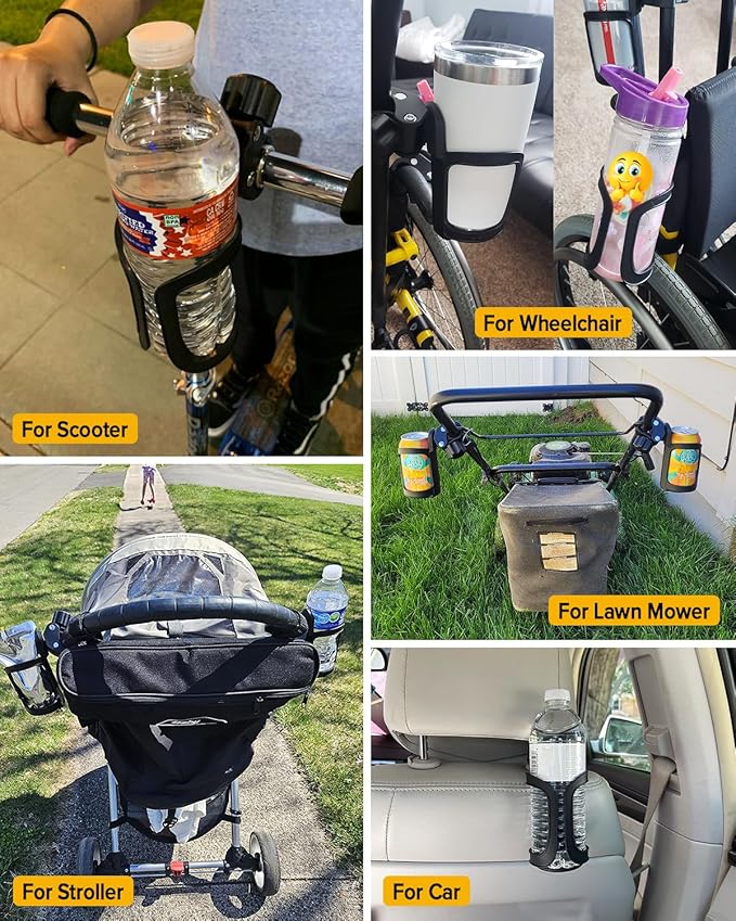Pack of 2 Stroller Cup Holders, Universal Drinks Holder for Bikes, Trolleys or Walkers