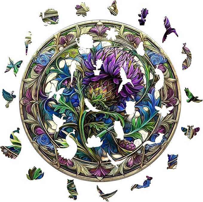 KAAYEE Wooden Jigsaw Puzzles-3D Visual Effect Scotch Thistle Wooden Puzzle Adult Unique Shape Wooden Puzzle Wooden Jigsaw Puzzle for Adult,Puzzle for Adults,Family Puzzles (M-11.4 * 11.4in-200pcs)