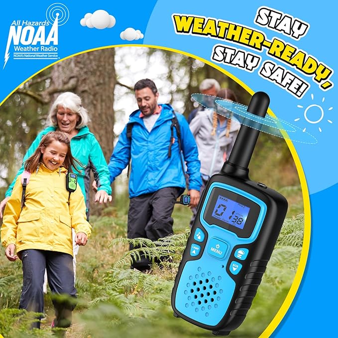 Wishouse Walkie Talkies for Kids Rechargeable Long Range,Xmas Birthday Gift for 4 5 6 7 8 9 Year Old Boy Girl,Hiking Gear Camping Games Cool Toys with NOAA,SOS Siren,Lamp,Lanyards,2 Pack Yellow Green