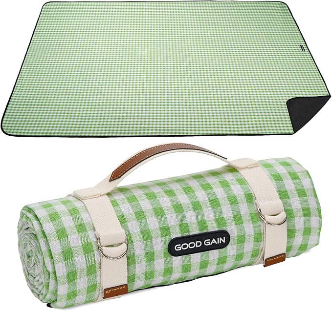 G GOOD GAIN Picnic Blankets Outdoor Extra Large - Waterproof Picnic Blanket with Carry Strap | Machine Washable Picnic Mat with Sandproof Backing for Park, Grass, Camping, Hiking, Concerts (Lime)