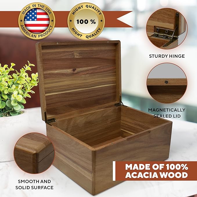 Retirement Gift for Teacher - Wooden Keepsake Box, Teacher Appreciation Gifts Personalized, Farewell Gift for Teachers, Keepsake Chest Acacia Wood, Custom Engraved Design, 11.5 x 8.5 x 5.5 in