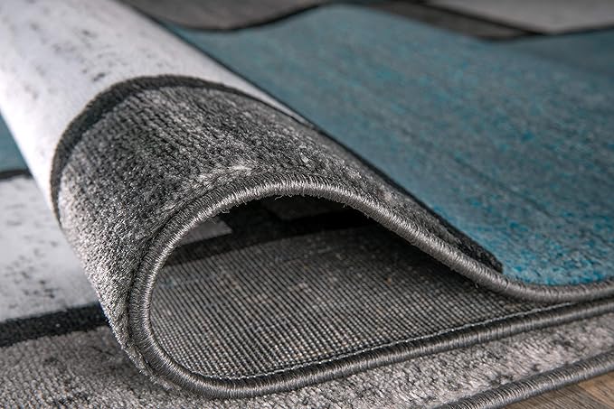 Rugshop Contemporary Modern Boxes for Home Office,Living Room,Bedroom,Kitchen Non Shedding Area Rug 5' 3" X 7' 3" Blue/Gray