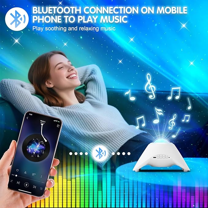 Galaxy Projector, Star Night Light Projector with Bluetooth Connection for Music and Timer and Remote Control for Kids Adults Bedroom Party Bar Decoration (White)
