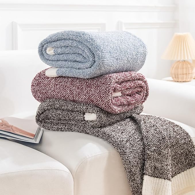 NEXHOME PRO Soft Twin Blankets for Couch, Reversible Warm Blankets Cozy Knit Blanket for Women, Fuzzy Plush Lightweight Throws for Sofa, Bed, Picnic, Wine 60 x 80 inches