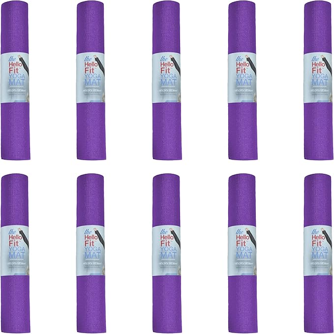 Hello Fit 10-Pack Yoga Mat, 68" x 24" Non Slip Exercise Mat, 4mm Thick Gym Mat for Fitness and Stretching, Bulk Non Toxic Yoga Mats for Schools and Studios