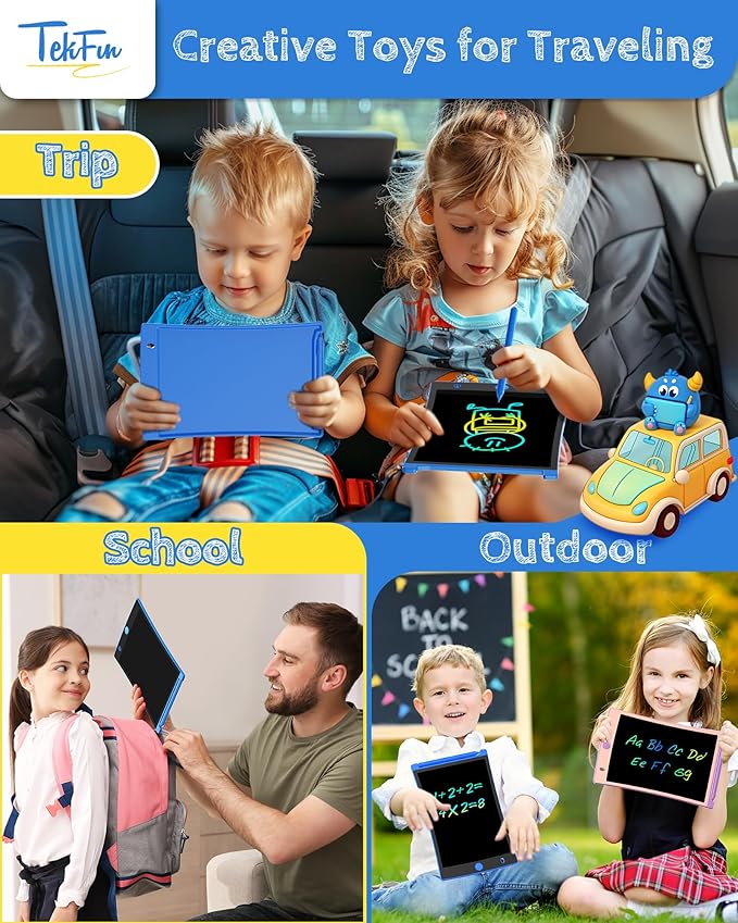 TEKFUN 2 Pack LCD Writing Tablet with Stylus, 8.5in Erasable Doodle Board Mess Free Drawing Pad for Kids, Car Trip Educational Toys Birthday Christmas Gift for 3 4 5 6 7 Girls Boys (2*Blue)