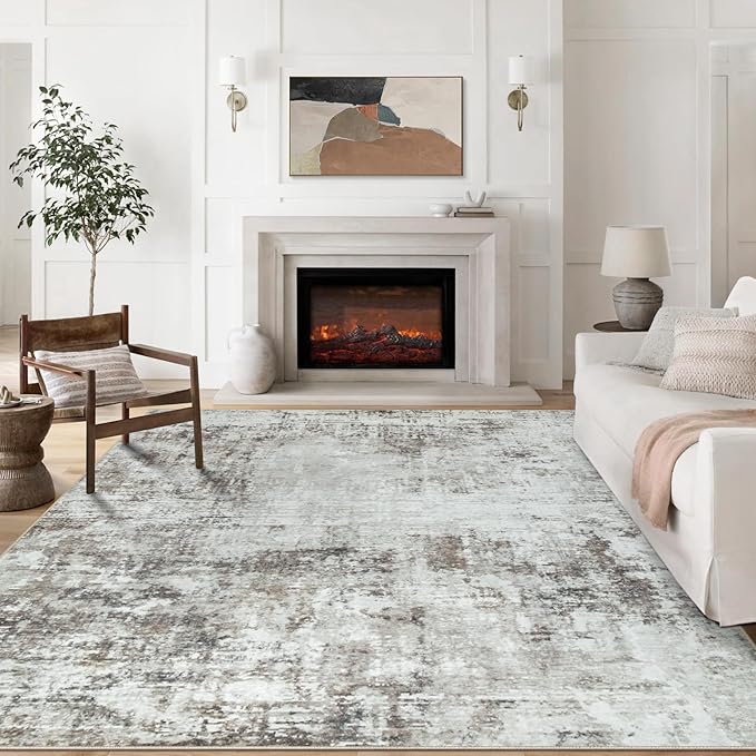 9x12 Area Rugs for Living Room Rug Washable: Modern Large Rug for Dining Room Bedroom Carpet Non Slip 9 by 12 Indoor Abstract Nursery Home Office Brown Grey