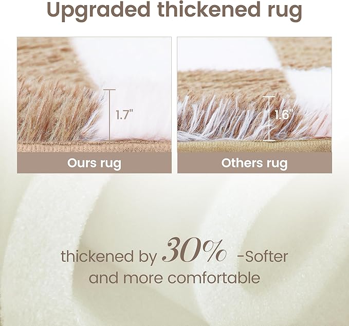 Super Soft Rug for Bedroom, 3x5 Ft Beige and White Area Rug Classic Checkered Shaggy Anti-Skid High Pile Soft Fluffy Rug Fuzzy Carpet for Living Room Bedroom Kids Room Nursery, Dorm Home Decor