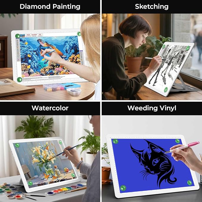 Zocelight Rechargeable A4 Light Pad with Built-in Stand,Super Bright Magnetic Light Box For Tracing,Wireless Diamond Art Light Board with Side Buttons,Light Table for Diamond Painting,Sketching(White)