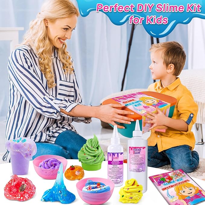 Ice Cream DIY Slime Kit for Girls, Glimmer Crunchy, Confetti Slime Making Kit for Girls, Butter, Foam, Cloud Slime with Add-ins, Foam Balls, Charms, Party Favors Gift Toys for Kids 6-12
