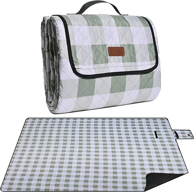 Extra Large Picnic Blanket 80''x 60'' Picnic Mat Waterproof Sand Proof Foldable for Beach, 5-Layer Outdoor Blanket for 6 to 8 Adults,Camping Lawn Hiking Travel Park Music Festival Wedding Mats(Green)