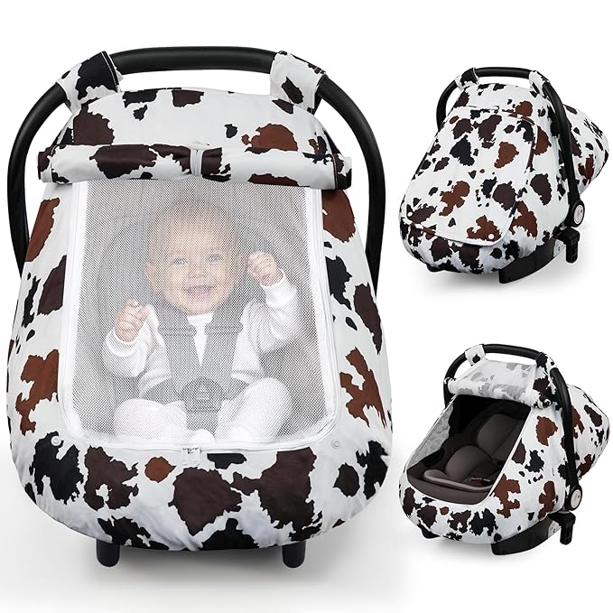 Elstey Car Seat Cover Baby, Minky Dot Carseat Covers Baby Girls, Lightweight Infant Car Seat Cover Canopy with 2 Layers Breathable Mesh Windows, Stroller Carrier for Babies Newborn Essentials