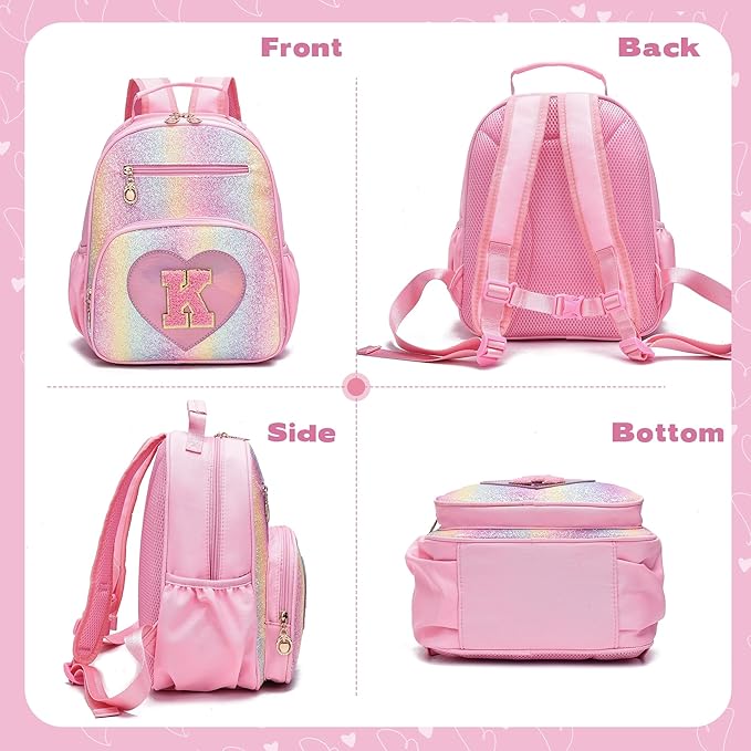 I IHAYNER Kids Glitter Lightweight Backpack for School Travel & Daycare, Toddler Backpack for Girls 3+ Preschool Kindergarten Elementary Kids Backpack-Rainbow Pink K