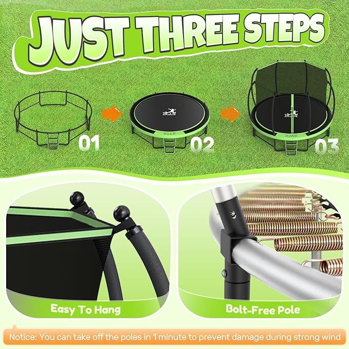 BCAN 8FT 10FT 12FT 14FT 15FT 16FT Recreational Trampoline with Enclosure for Kids Adults, ASTM Approved, Outdoor Trampolines with Ladder for Kids